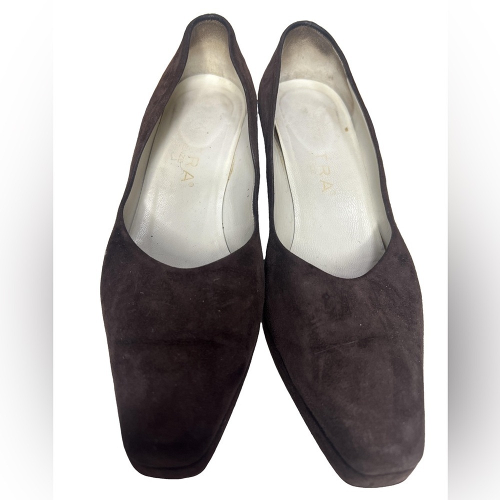 MADE IN ITALY Vintage Petra Firenze Women Brown Suede Heels size‎ 6 1/2 Slip On